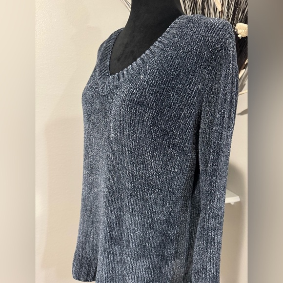 Orvis Chenille oversized V-neck Pull over blue/gray Sweater Size Small - Picture 6 of 9